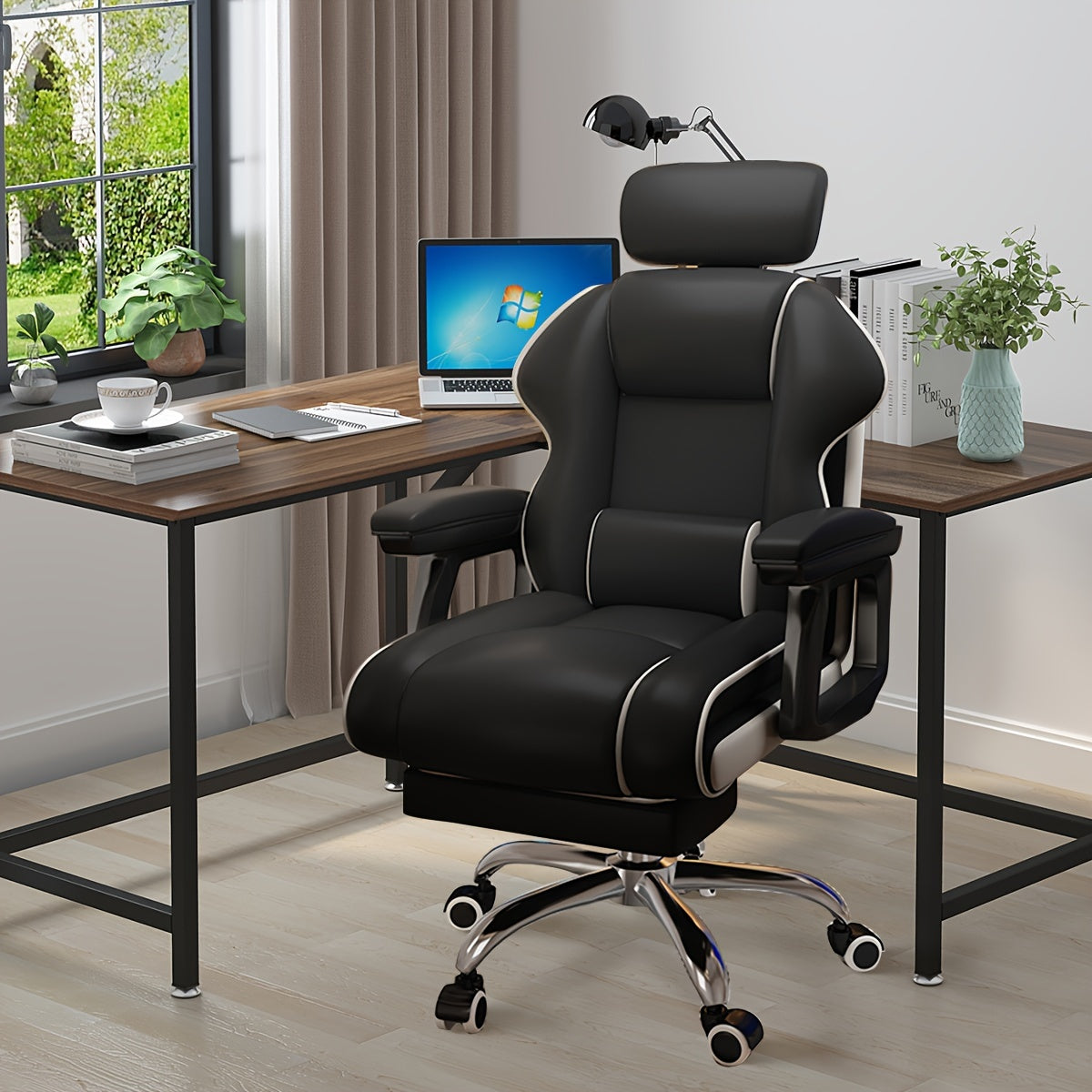 Ergonomic Adjustable Height Computer Chair, Metal Frame with Memory Foam Cushion, Open Back, Swivel, Armrests, and Wheels - Home Office Desk Chair, Home Office Chair | Contemporary Design | Metal Frame Chair, Office Chair Cushion