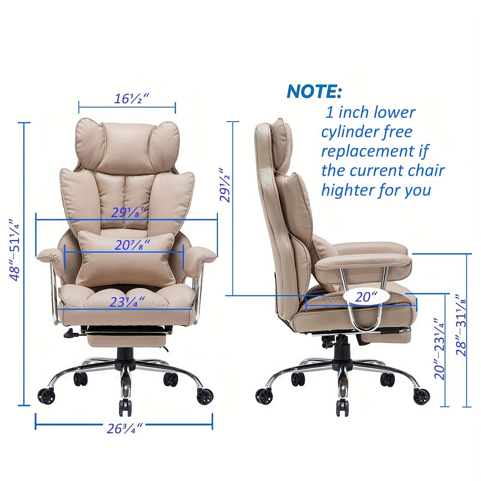 Efomao Office Chair 400LBS, Big and Tall Office Chair, PU Leather Computer Chair, Executive Office Chair with Leg Rest and Lumbar Support, Dark Beige Office Chair