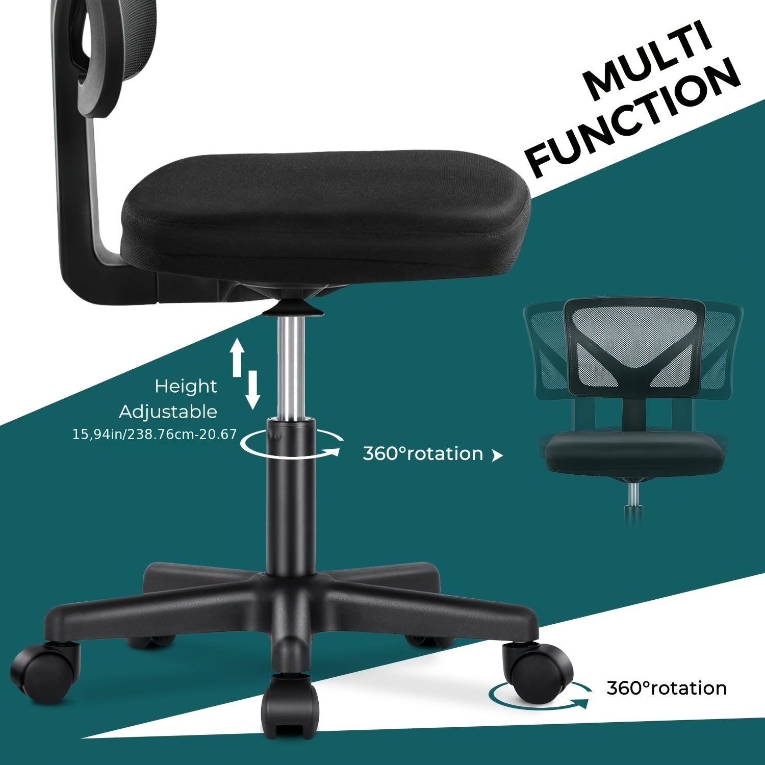 1pc Low Back Mesh Armless Office Chair, Swivel Rolling Armless Computer Chair with Lumbar Support, Can be Purchased Individually or in Combination