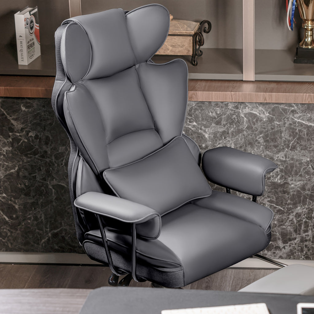 KERDOM Office Desk Chair, Big & Tall Executive Office Chair With Footrest, Beautiful PU Leather Computer Chair, Ergonomic Reclining Chair High Back With Lumbar Support, Large Home Office Chair With Pillow Soft White Leather Chair Christmas Gift Chair