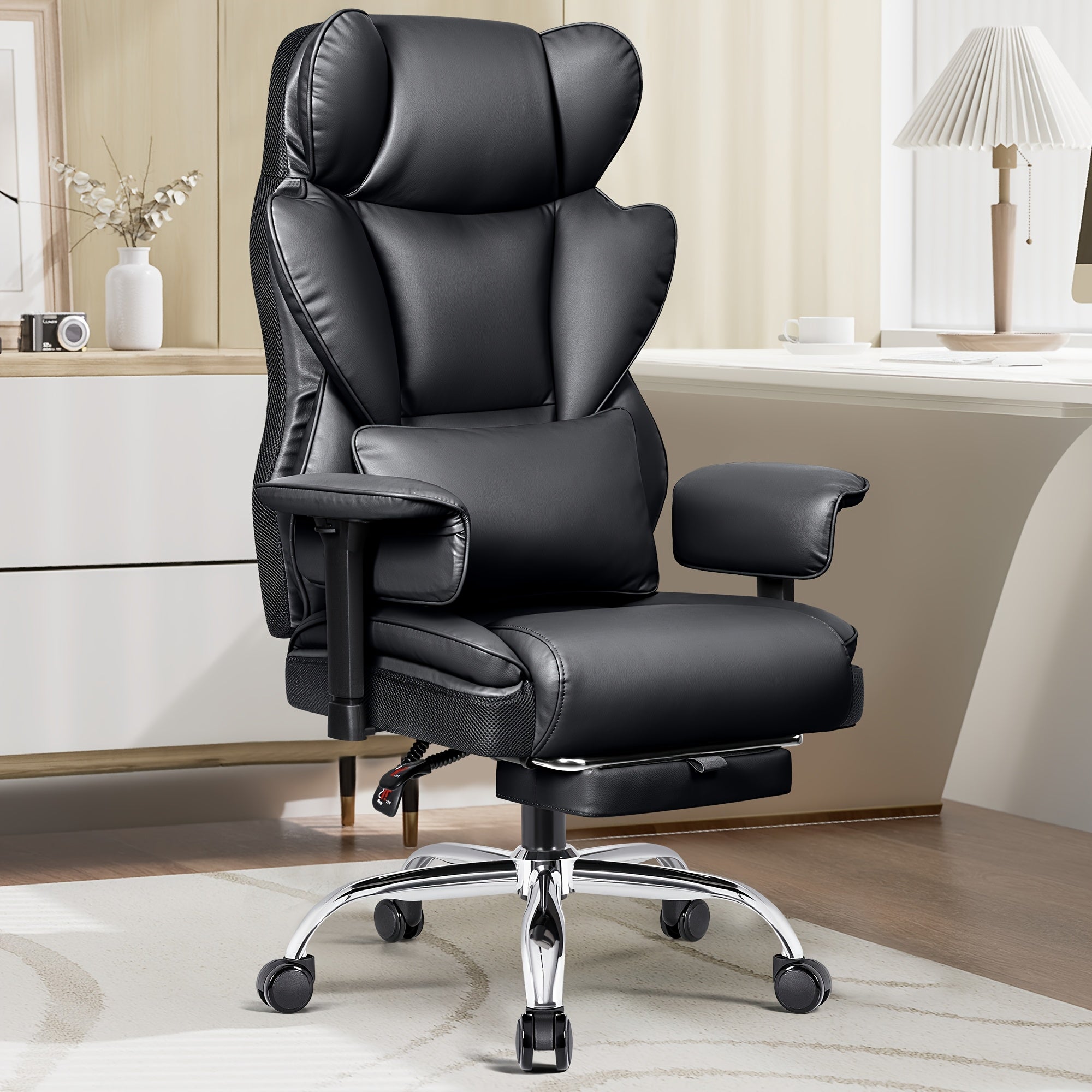 Actflame 500LBS Big And Tall Ergonomic Office Chair- Executive High-Back Leather Office Desk Chair for Plus-Size Users with Lumbar Support& Footrest- Perfect for Home Office | Back to School