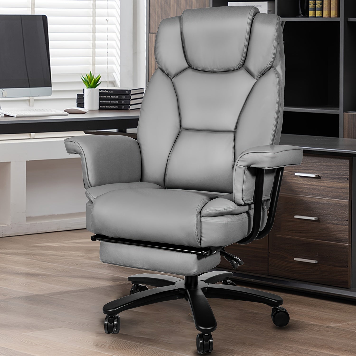Big and Tall Office Chair 400LBS with Wide Seat and Arms, 160° Reclining Office Chair with Footrest, Comfortable Executive Office Desk Chair High Back, Computer Chair Home Office