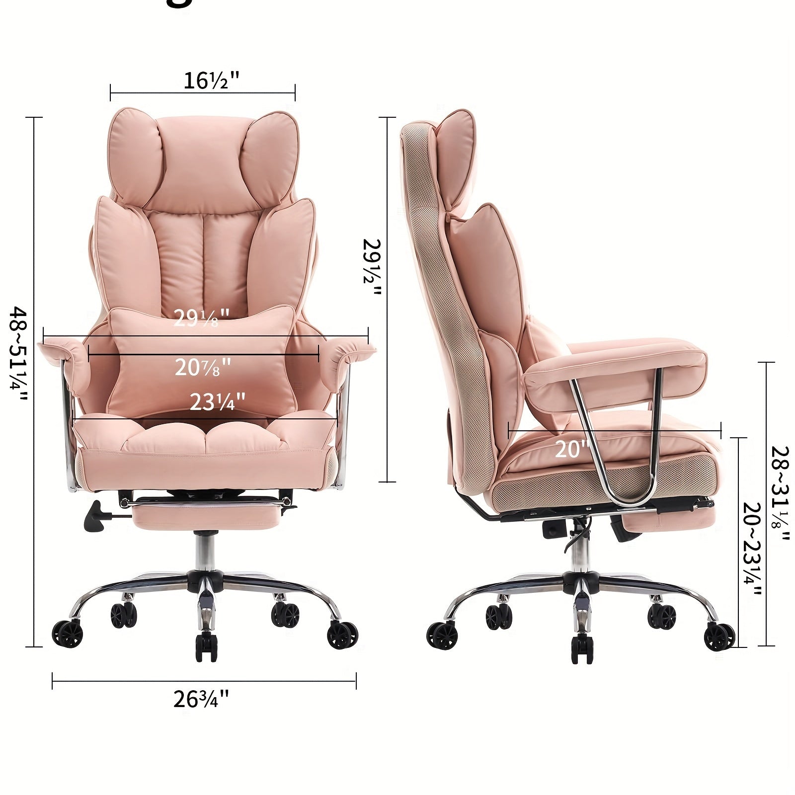Efomao Office Chair 400LBS, Big and Tall Office Chair, Faux Leather Computer Chair, Executive Office Chair with Leg Rest and Lumbar Support, Pink Office Chair