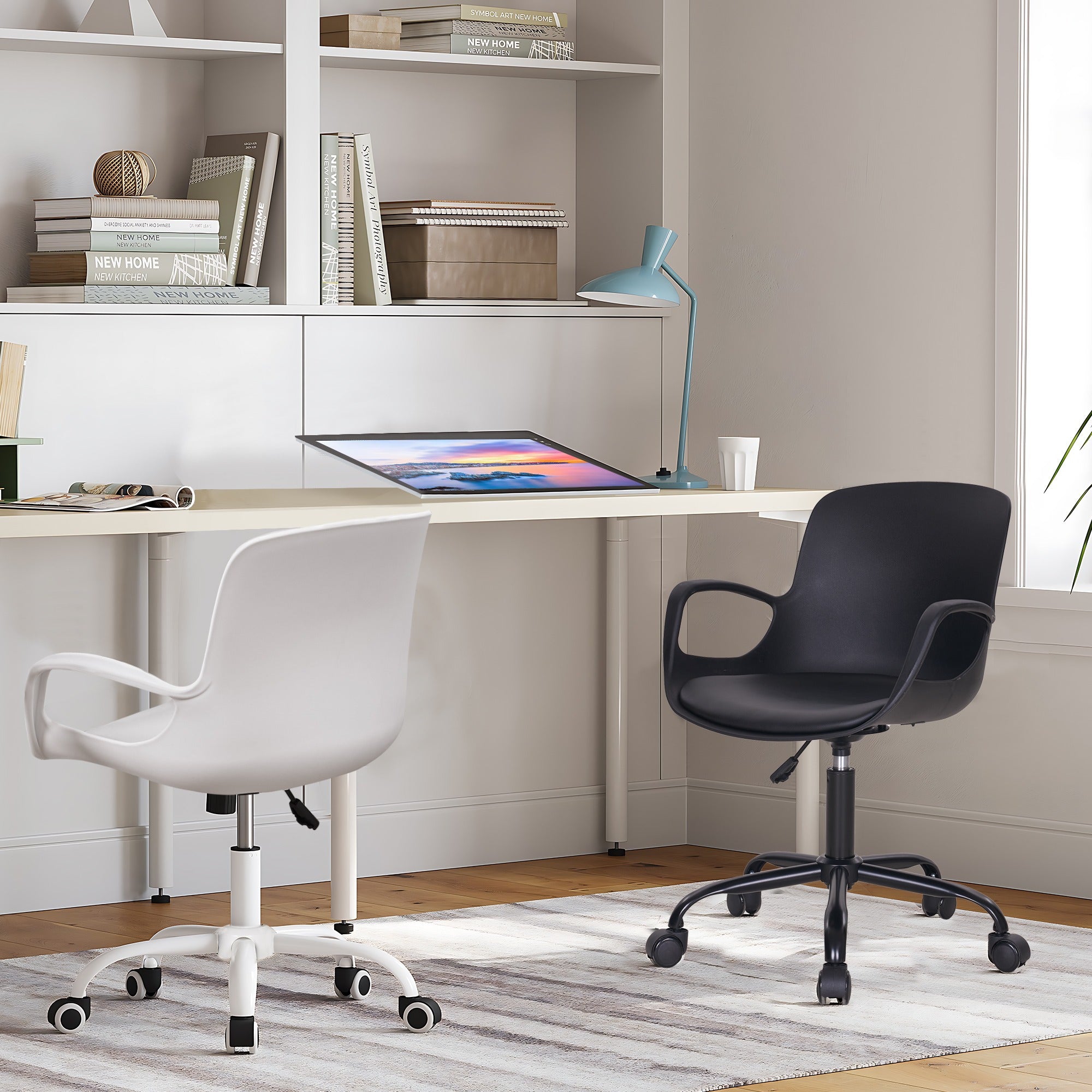 VECELO Height Adjustable Office Chair with Armrests and 360° Swivel Wheels, Mid-Back Chair for Home Office Room