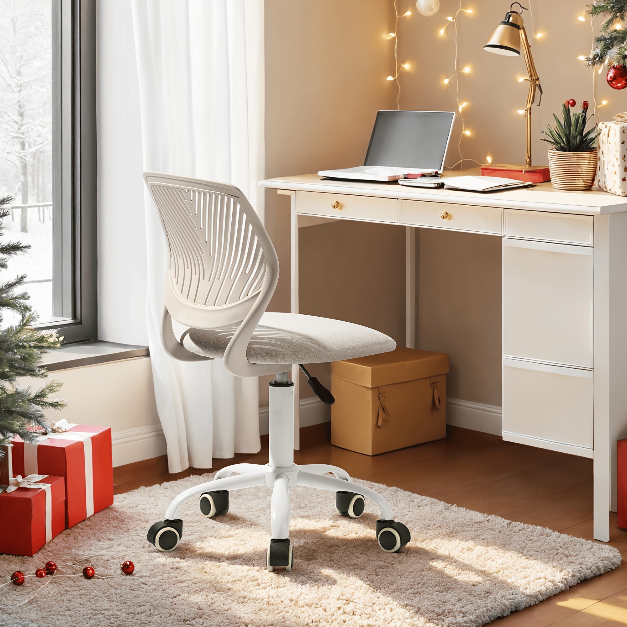 Homy Casa Compact Armless Office Chair, Adjustable Swivel Task Chair with Soft Cushion, Available in 7 Colors - Perfect for Home Office, Workspace, Bedroom, Study or Vanity