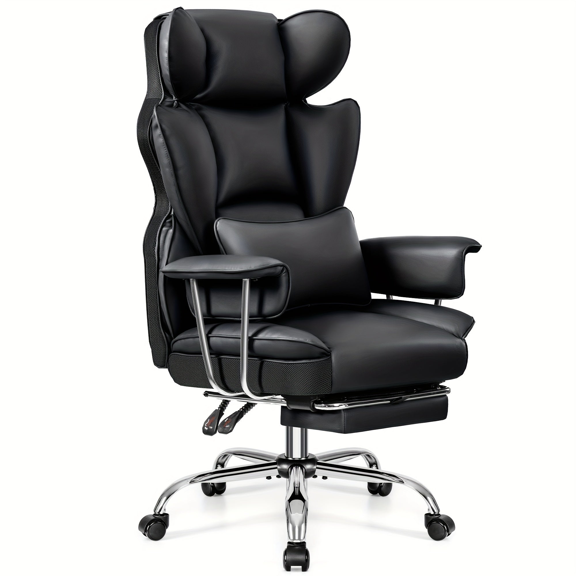 KERDOM Office Desk Chair, Big & Tall Executive Office Chair With Footrest, Beautiful PU Leather Computer Chair, Ergonomic Reclining Chair High Back With Lumbar Support, Large Home Office Chair With Pillow Soft White Leather Chair Christmas Gift Chair